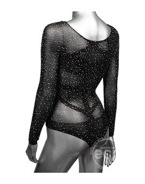 CalExotics RADIANCE LONG SLEEVE BODY SUIT WITH RHINESTONES BLACK PLUS SIZE