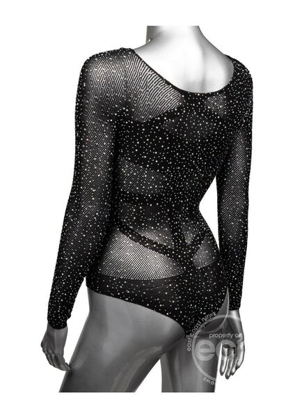 CalExotics RADIANCE LONG SLEEVE BODY SUIT WITH RHINESTONES BLACK PLUS SIZE