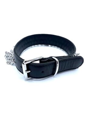 EVEREST TRADING COMPANY LLC BLACK LEATHER COLLAR WITH WATERFALL CHAINS