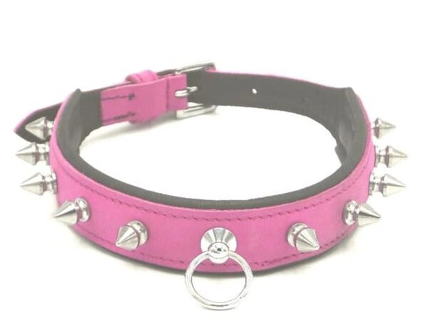 EVEREST TRADING COMPANY LLC LEATHER SKINNY COLLAR WITH SPIKES & O-RING