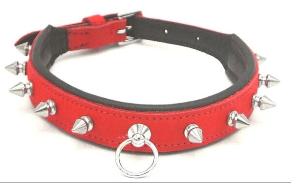 EVEREST TRADING COMPANY LLC LEATHER SKINNY COLLAR WITH SPIKES & O-RING