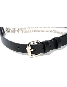 EVEREST TRADING COMPANY LLC BLACK LEATHER DOG COLLAR WITH CHAIN & HEART SHAPED LOCK