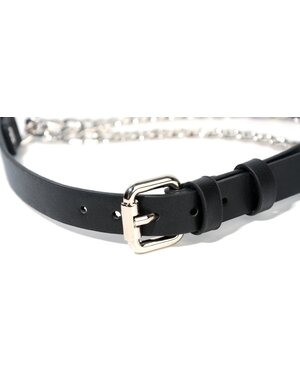 EVEREST TRADING COMPANY LLC BLACK LEATHER DOG COLLAR WITH CHAIN & HEART SHAPED LOCK