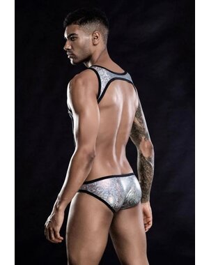 EVEREST TRADING COMPANY LLC SILVER SPARKLE SINGLET WITH BLACK PIPING