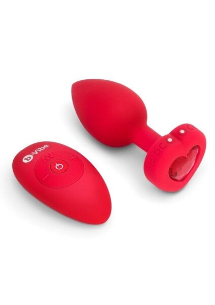 B-VIBE B-VIBE VIBRATING HEART JEWEL PLUG MEDIUM/LARGE RED