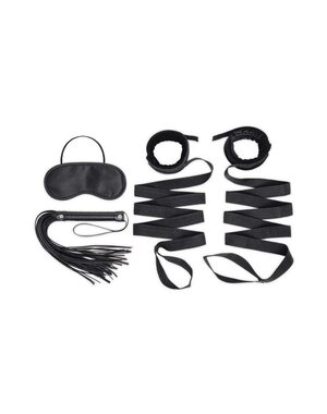 LUX FETISH LUX FETISH BONDAGE BED STRAP FLOGGER KIT 4PC BLACK