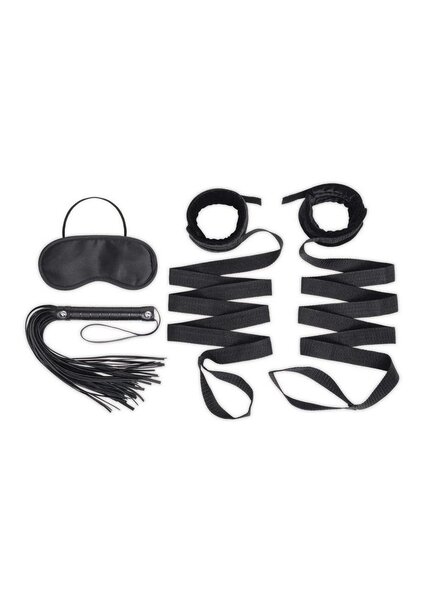 LUX FETISH LUX FETISH BONDAGE BED STRAP FLOGGER KIT 4PC BLACK