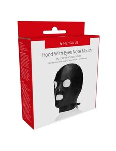 ME YOU US ME YOU US HOOD WITH EYES NOSE MOUTH PU LEATHER BLACK