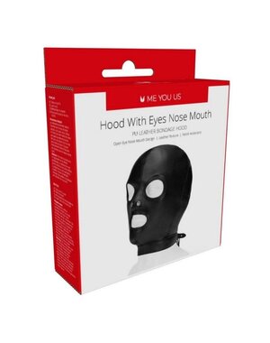 ME YOU US ME YOU US HOOD WITH EYES NOSE MOUTH PU LEATHER BLACK