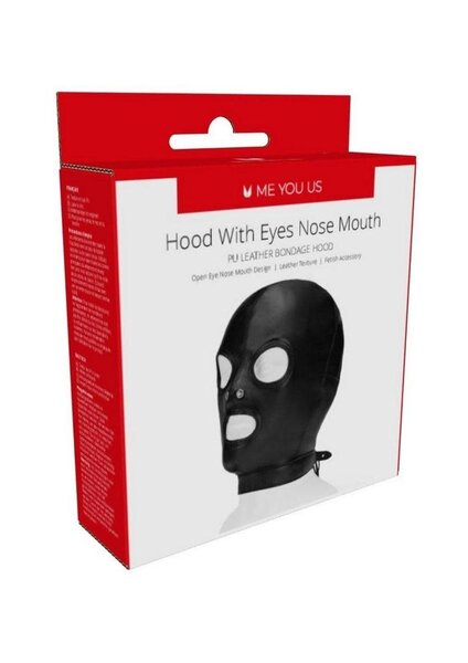ME YOU US ME YOU US HOOD WITH EYES NOSE MOUTH PU LEATHER BLACK
