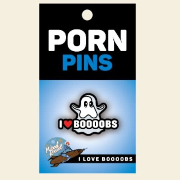 WOOD ROCKET WOOD ROCKET I HEART BOOBS ENAMEL GHOST PIN