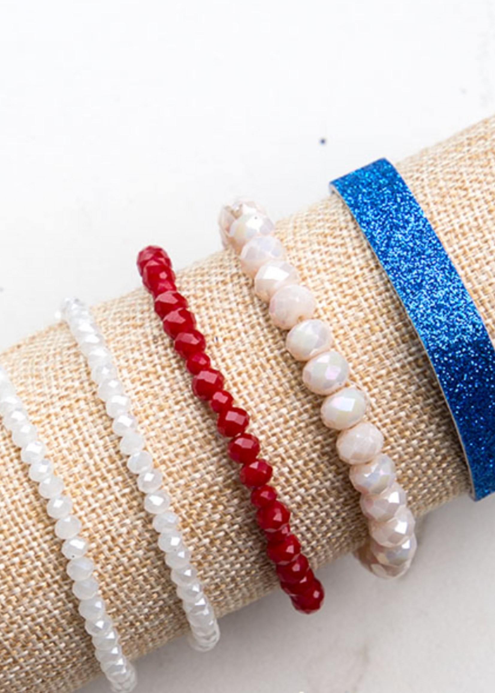 5 Strand Stackable Bracelet Set, Red White & Blue