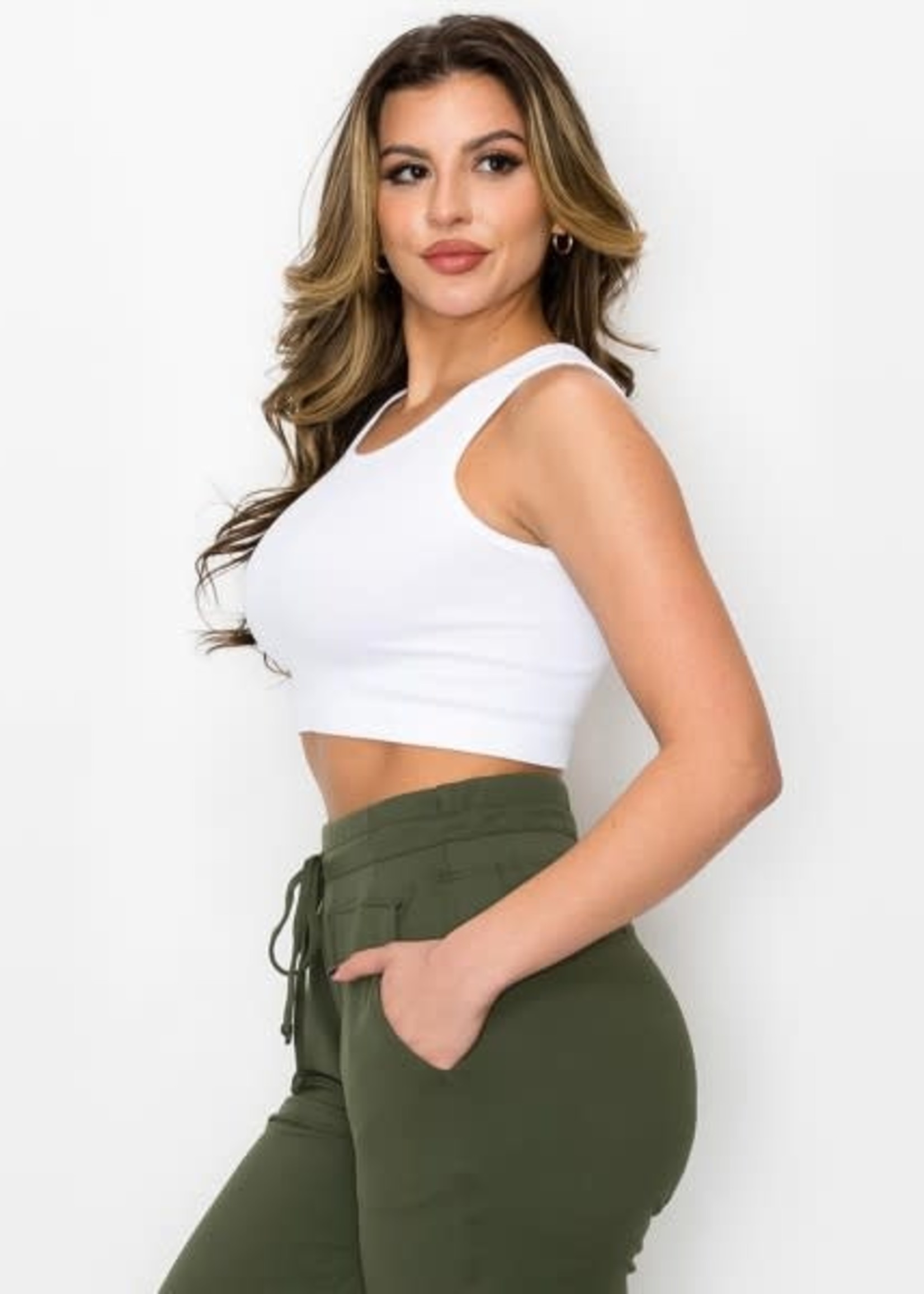 Ribbed High Neck Cropped Tank Top
