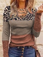 Lace Leopard Color Block Top