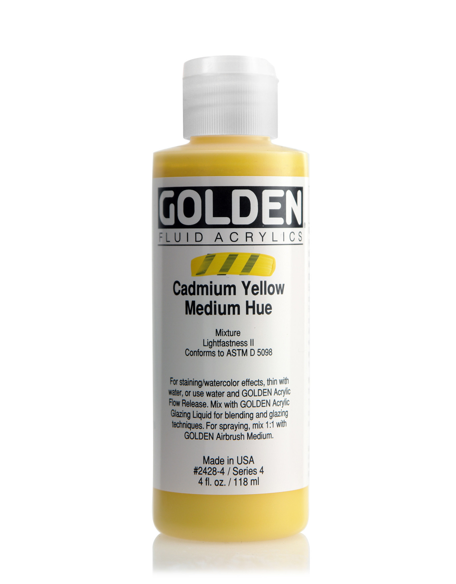 Golden Golden Fluid Acrylics, Cadmium Yellow Medium Hue 4oz Cylinder
