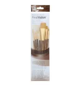 Princeton Princeton Real Value 7-Piece Gold Taklon Set with 3 Round Brushes, 1 Liner Brush, 2 Shader Brushes and 1 Wash Brush