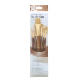 Princeton Princeton Real Value 7-Piece Gold Taklon Set with 2 Round Brushes, 1 Liner Brush, 2 Shader Brushes, 1 Angle Brush and 1 Wash Brush