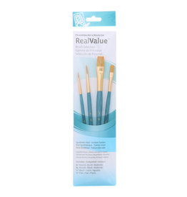 Princeton Princeton Real Value 4-Piece Gold Taklon Set with 2 Round Brushes, 1 Wash Brush and 1 Flat Brush