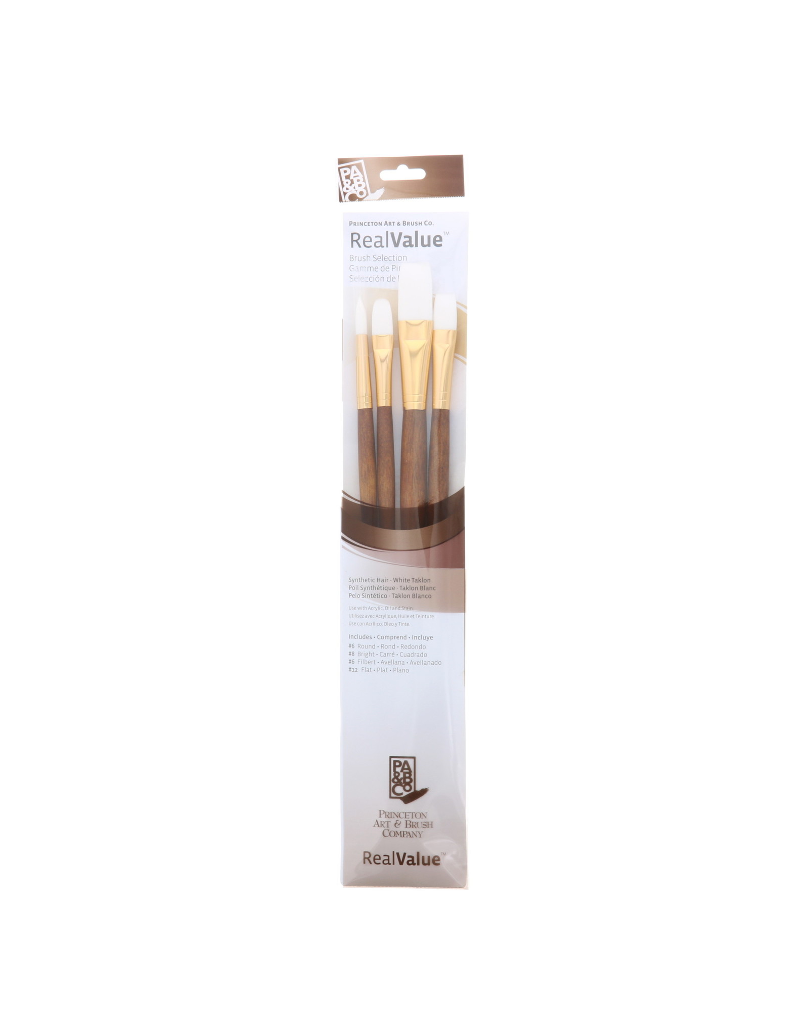 Princeton Princeton Real Value 4-Piece White Taklon Set with 1 Round Brush, 1 Bright Brush, 1 Filbert Brush and 1 Flat Brush