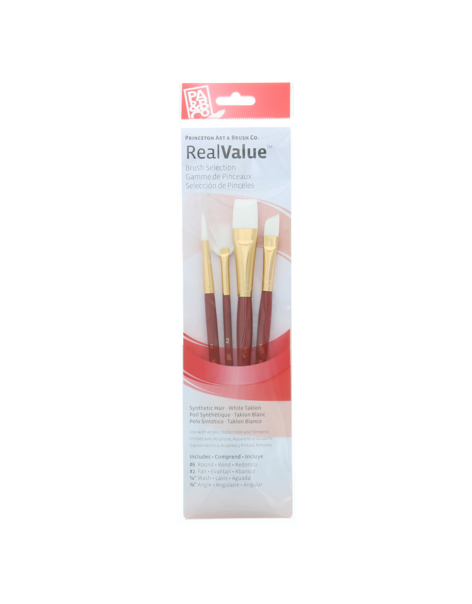 Princeton Princeton Real Value 4-Piece White Taklon Set with 1 Round Brush, 1 Fan Brush, 1 Wash Brush and 1 Angle Brush