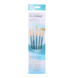 Princeton Princeton Real Value 5-Piece Gold Taklon Set with 2 Round Brushes, 1 Liner Brush, 1 Fan Brush and 1 Angle Shader Brush