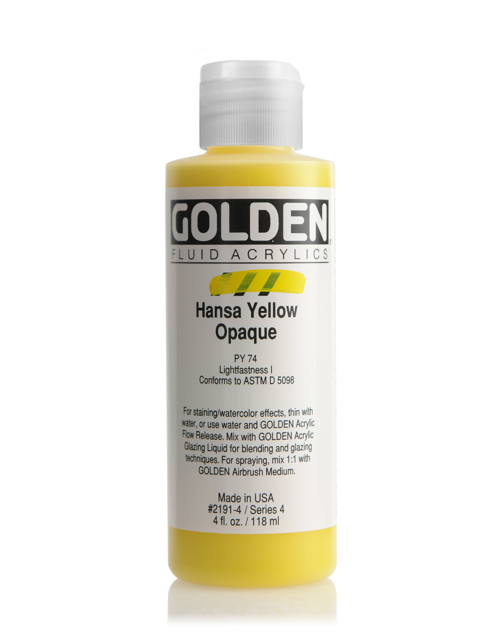 Golden Golden Fluid Acrylics, Hansa Yellow Opaque 4oz Cylinder
