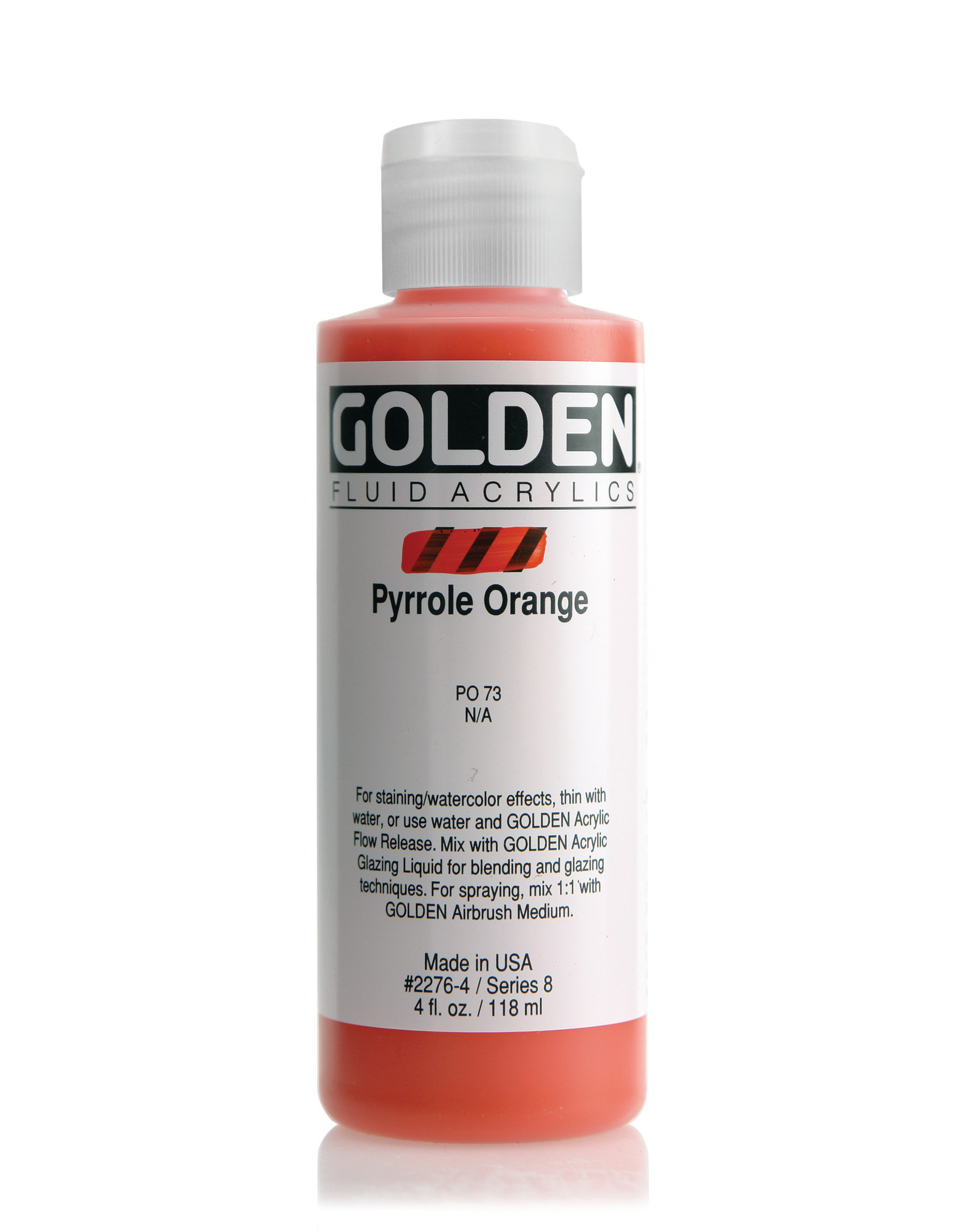 Golden Golden Fluid Acrylics, Pyrrole Orange 4oz Cylinder