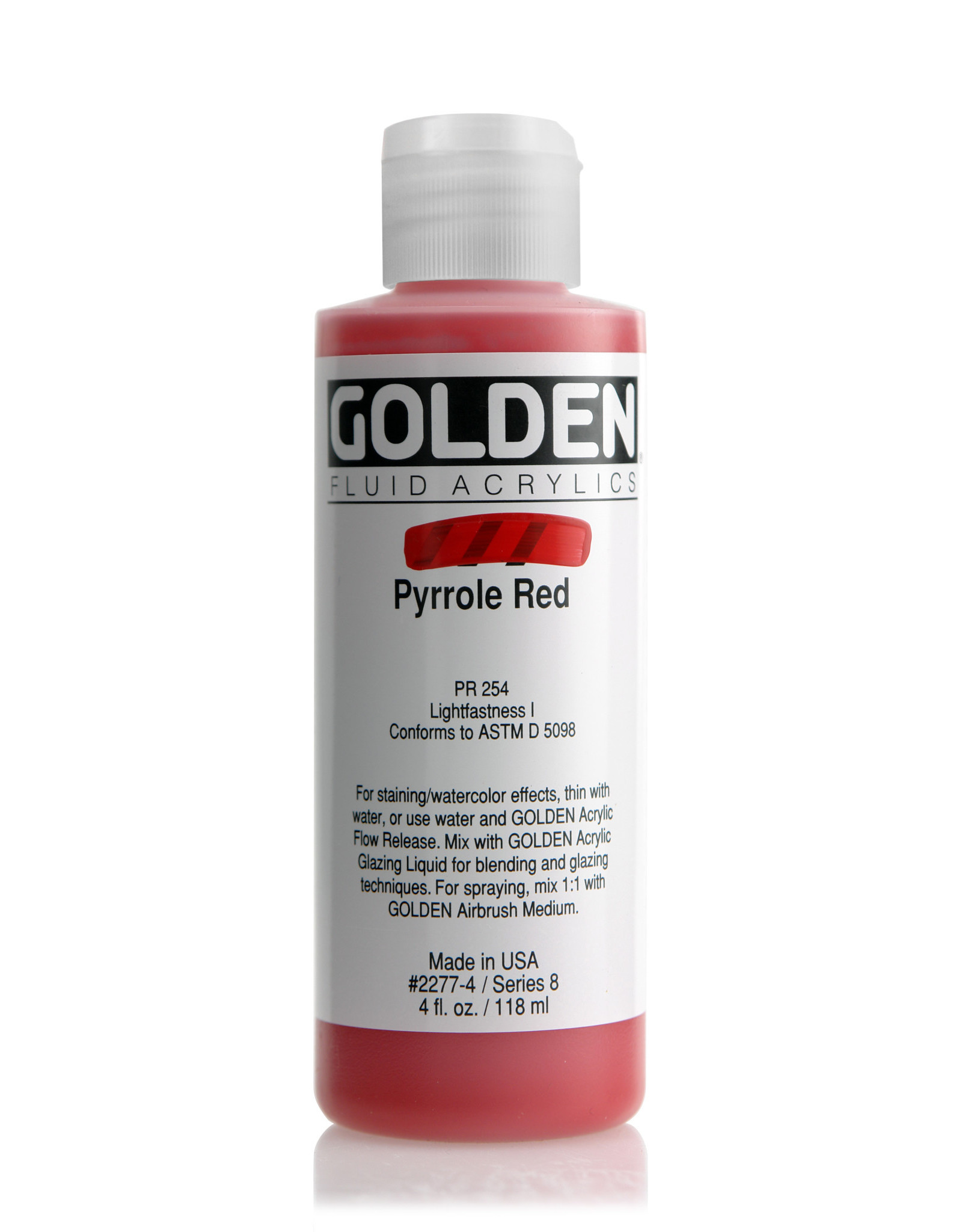Golden Golden Fluid Acrylics, Pyrrole Red 4oz Cylinder