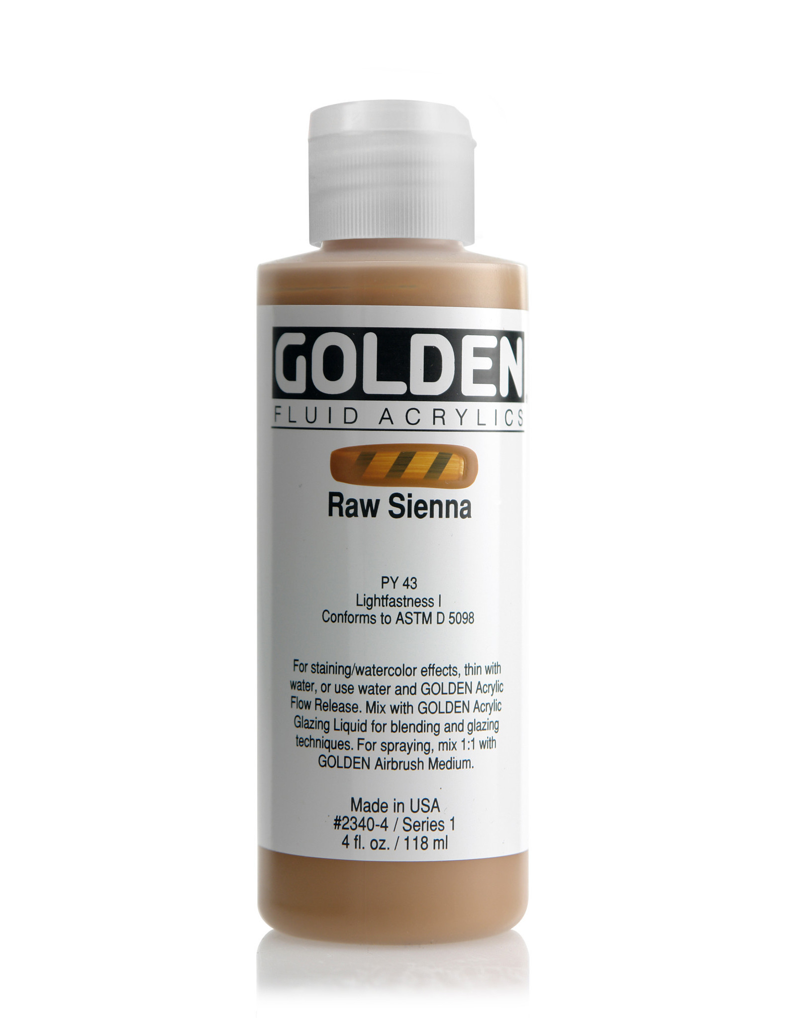 Golden Golden Fluid Acrylics, Raw Sienna 4oz Cylinder