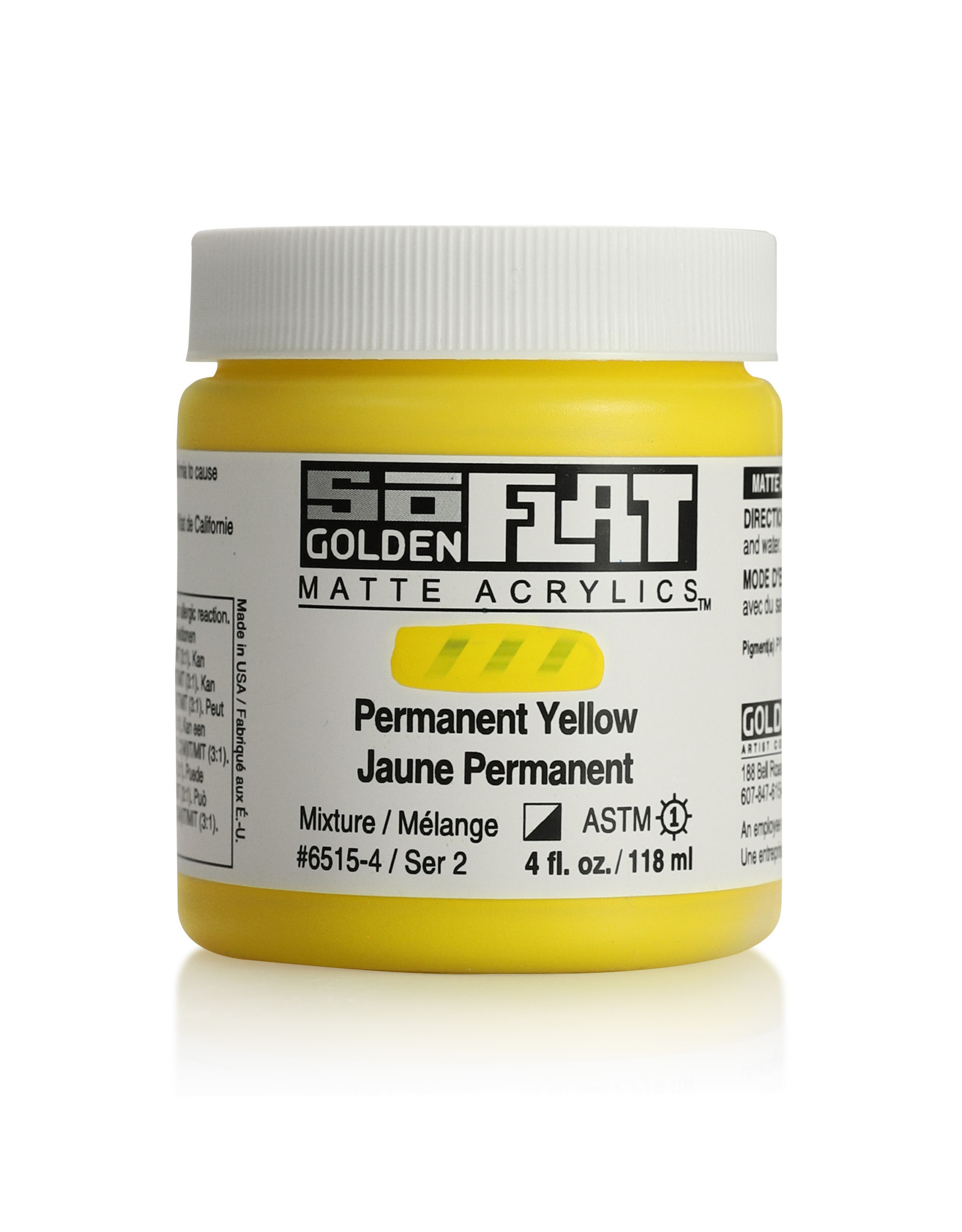 Golden Golden SoFlat Acrylic Paint, Permanent Yellow 4oz