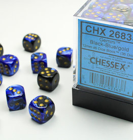 Gemini® 12mm d6 Black-Blue/gold Dice Block™ (36 dice)