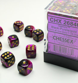 Chessex Gemini® 12mm d6 Black-Purple/gold Dice Block (36 dice)