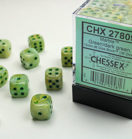 Chessex Marble 12mm d6 Green/dark green Dice Block™ (36 dice)