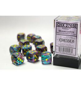 Chessex Festive® 16mm d6 Mosaic/yellow Dice Block™ (12 dice)