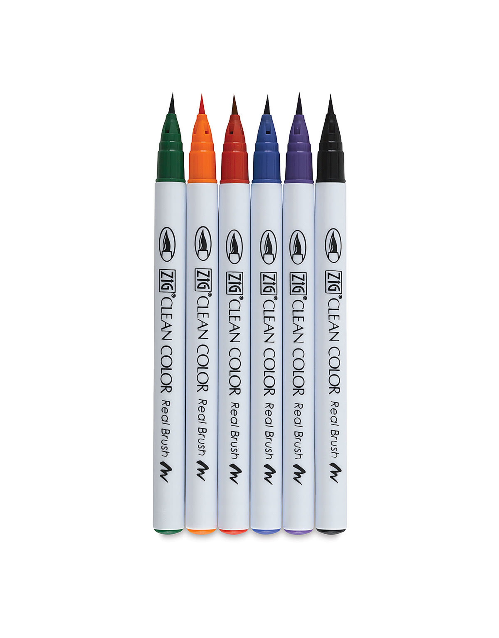 Kuretake Zig Clean Color Real Brush Marker Set of 6 Assorted Colors