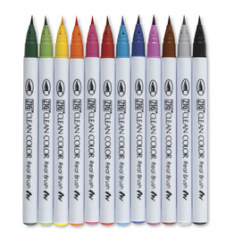 Kuretake Zig Clean Color Real Brush Marker Sets, 12-Color Set