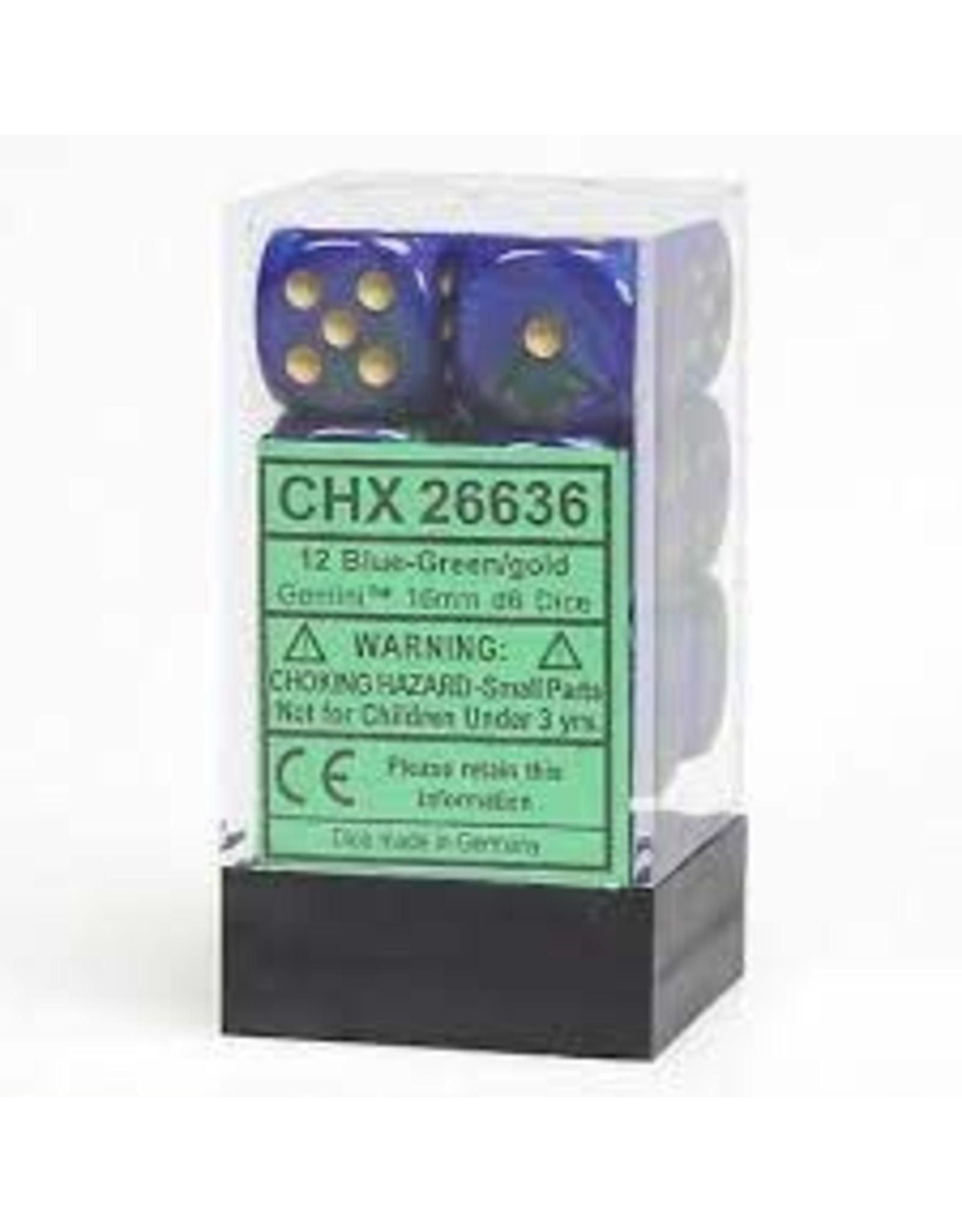 Chessex Gemini® 16mm d6 Blue-Green/gold Dice Block™ (12 dice)