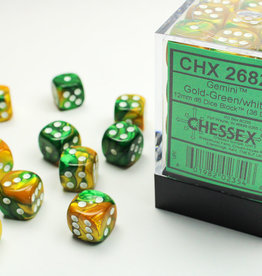 Chessex Gemini® 12mm d6 Gold-Green/white Dice Block™ (36 dice)