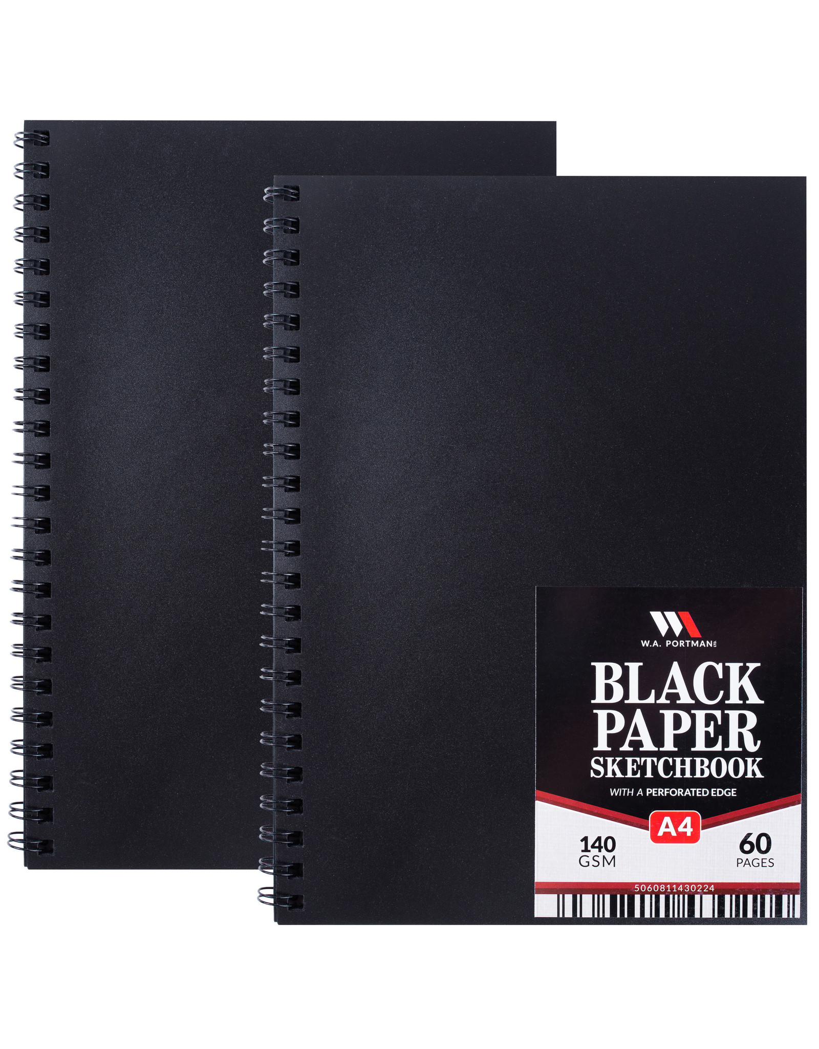 Wa Portman A4 Black Paper Sketch Book 2 Pack, 60 Spiral Bound Pages