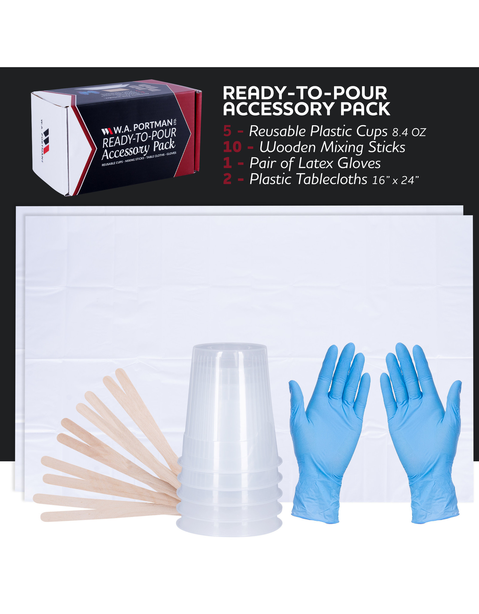 W.A. Portman WA Portman Pour Painting Supplies – 19-pc All-in-One Pouring Paint Kit for Acrylic Pour, Resin Art & Epoxy Craft Projects