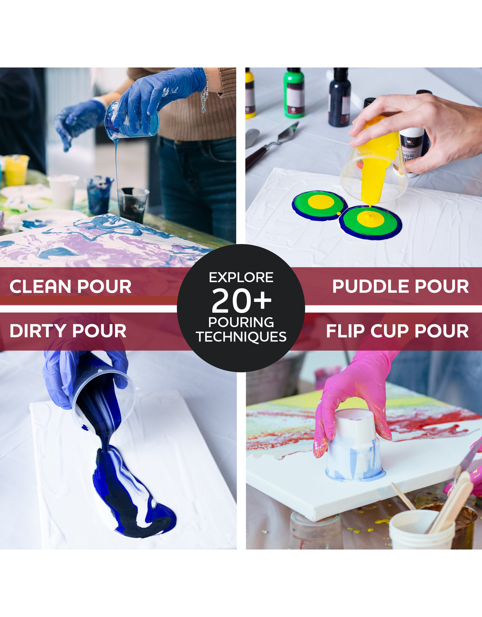 W.A. Portman WA Portman Pour Painting Supplies – 19-pc All-in-One Pouring Paint Kit for Acrylic Pour, Resin Art & Epoxy Craft Projects