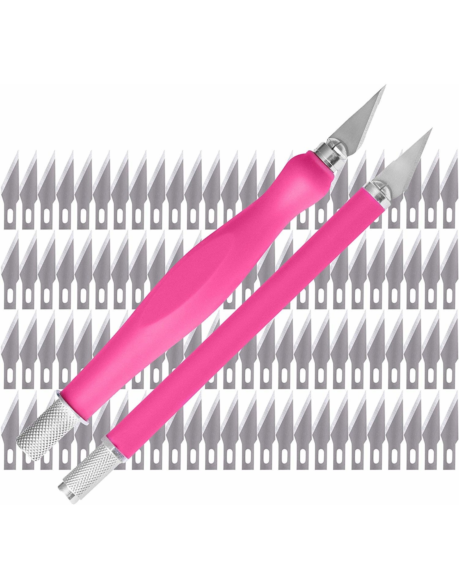 W.A. Portman WA Portman 2-Piece Pink Craft Knife Set – Hobby Knife Set with Comfort Grip & 100 #11 Craft Blades