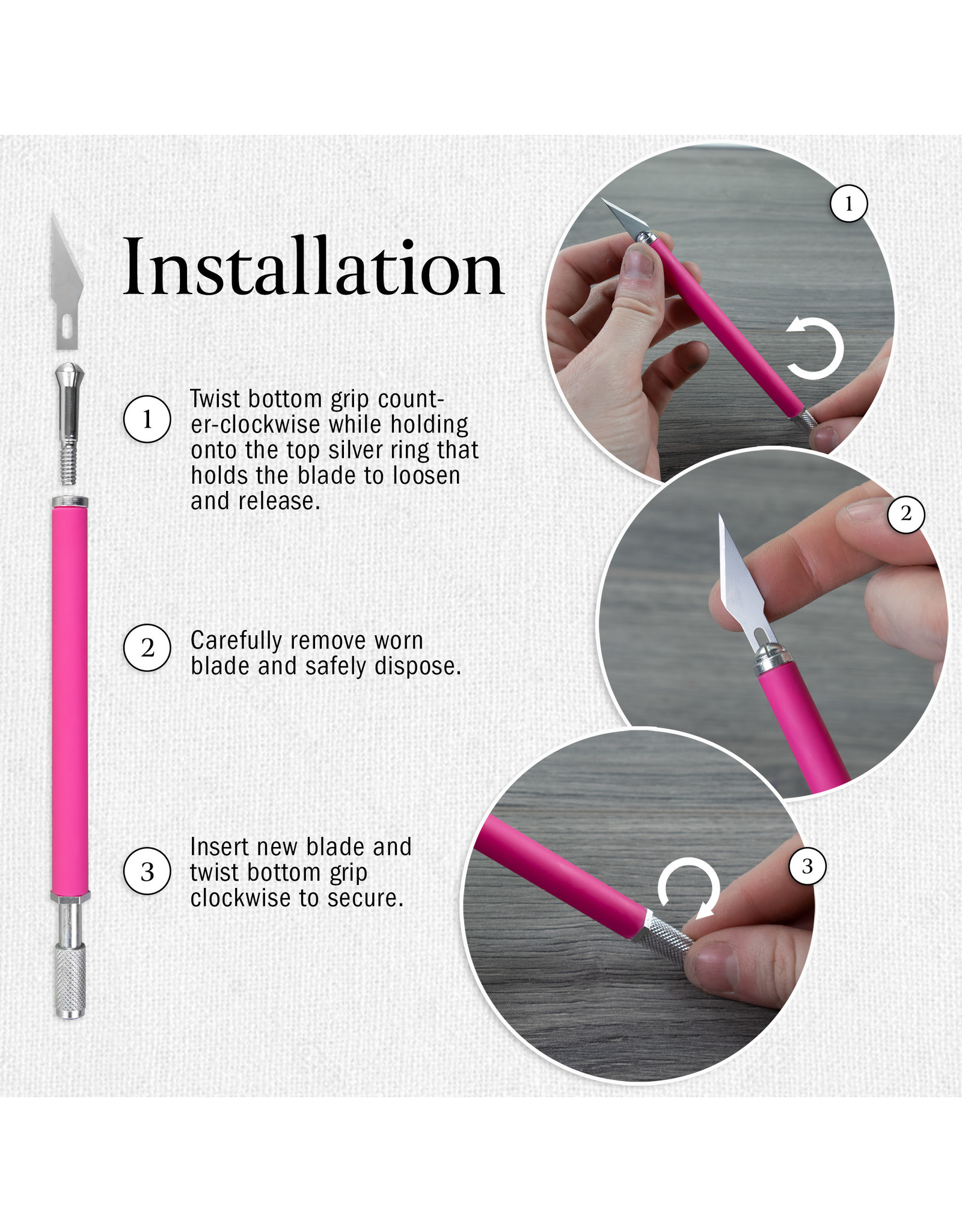 W.A. Portman WA Portman 2-Piece Pink Craft Knife Set – Hobby Knife Set with Comfort Grip & 100 #11 Craft Blades