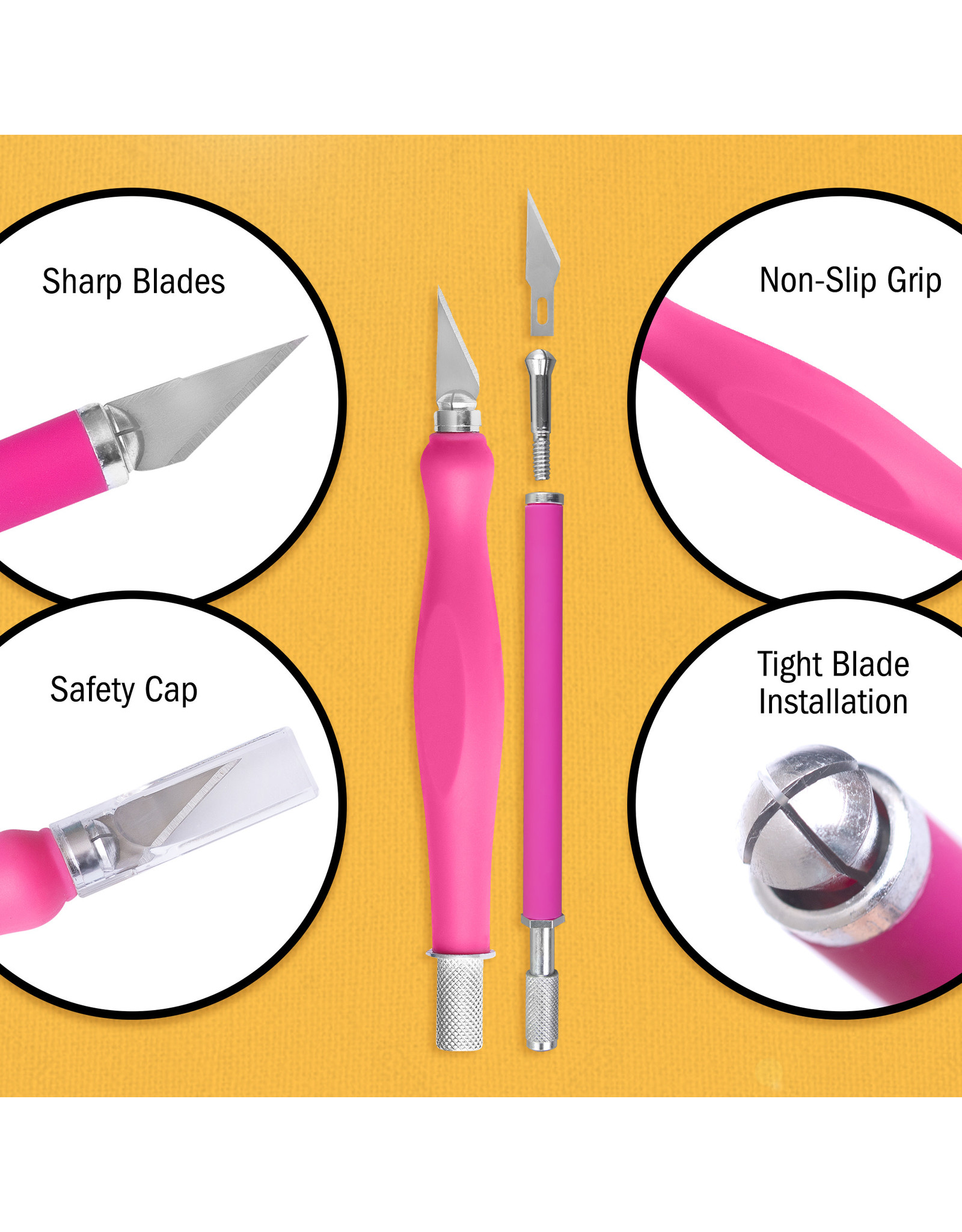 W.A. Portman WA Portman 2-Piece Pink Craft Knife Set – Hobby Knife Set with Comfort Grip & 100 #11 Craft Blades