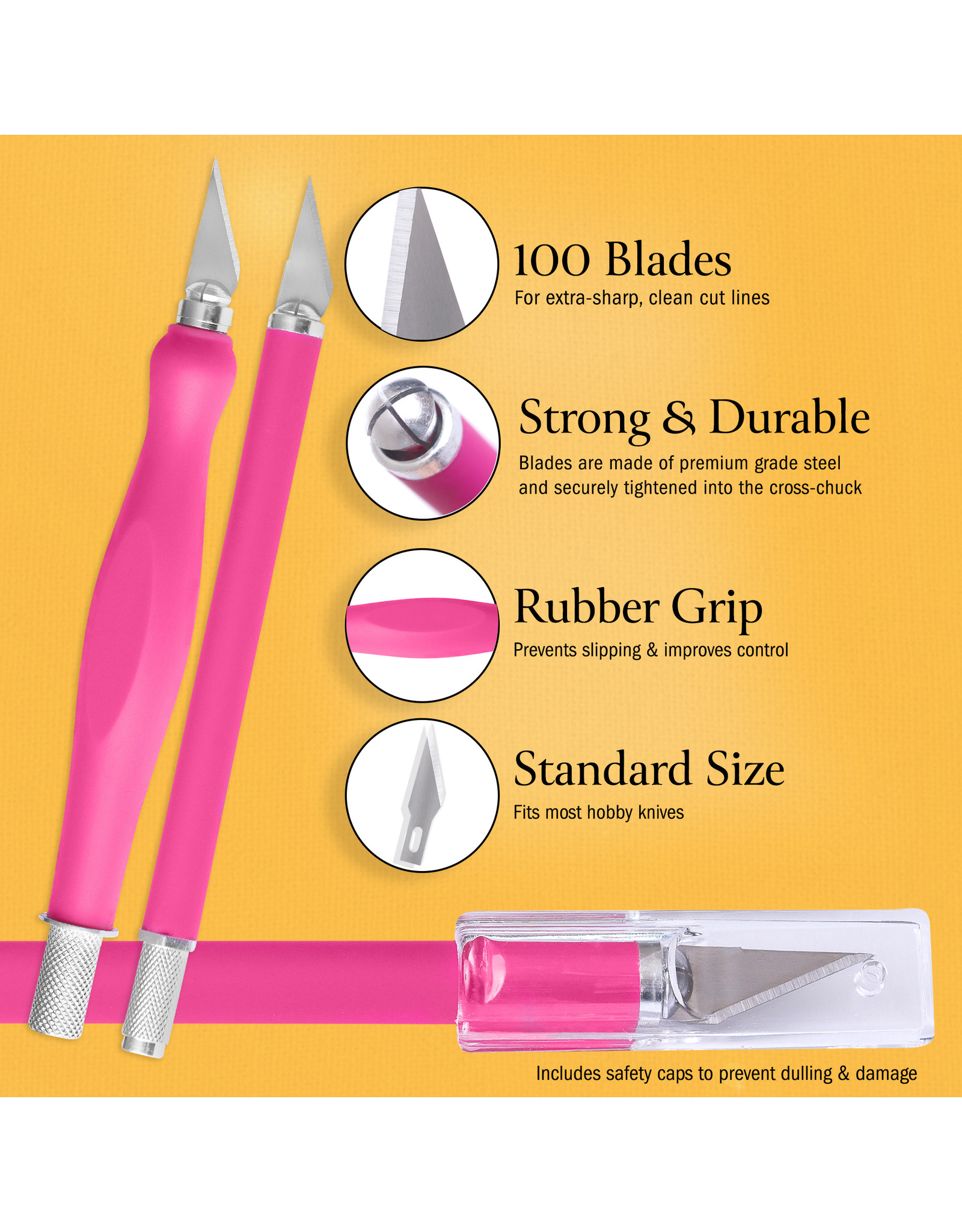 W.A. Portman WA Portman 2-Piece Pink Craft Knife Set – Hobby Knife Set with Comfort Grip & 100 #11 Craft Blades