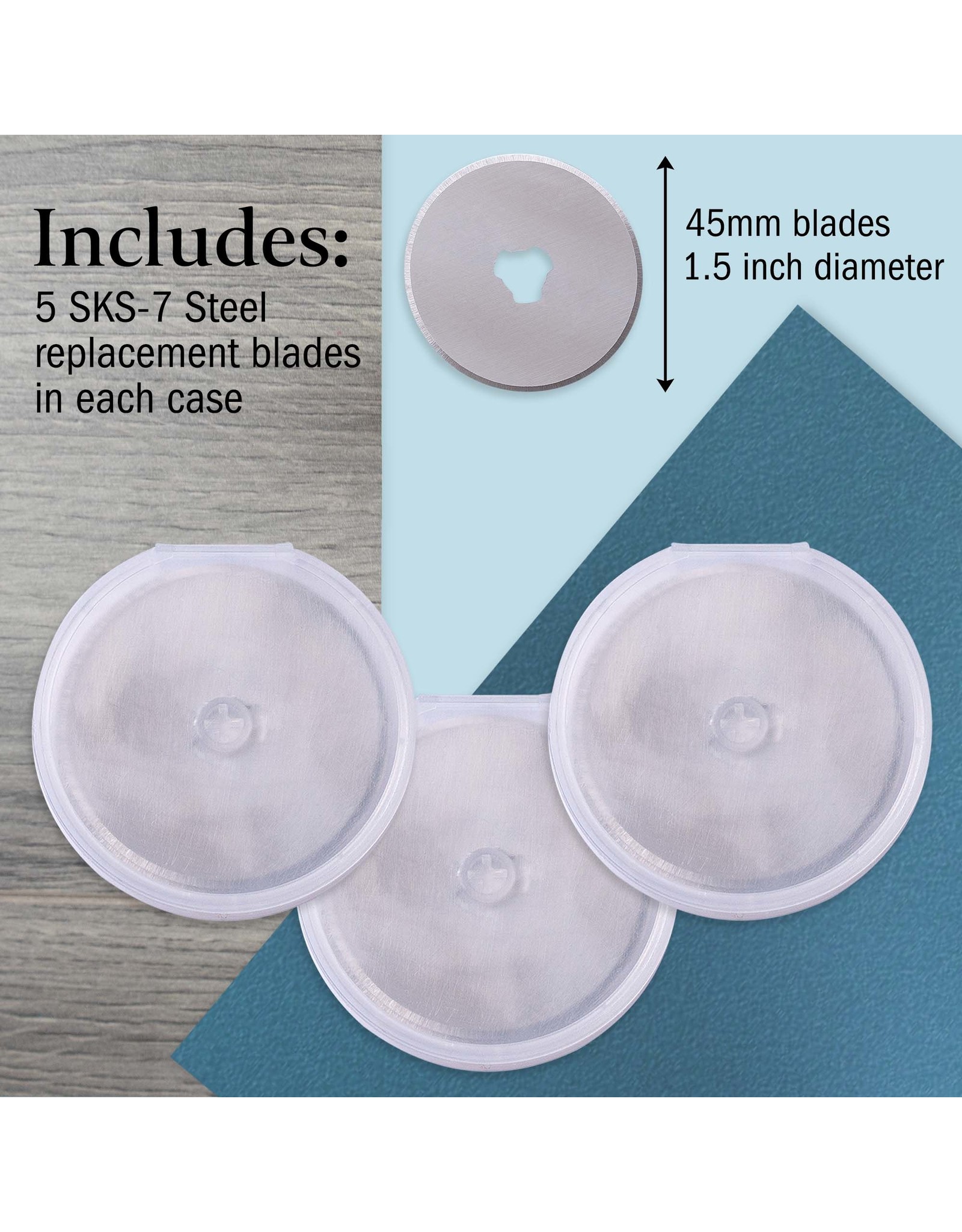 W.A. Portman WA Portman 15pc Rotary Cutter Blades 45mm – SKS-7 Steel Rotary Blades 45mm Refill for Fabric Cutting, Quilting and Sewing