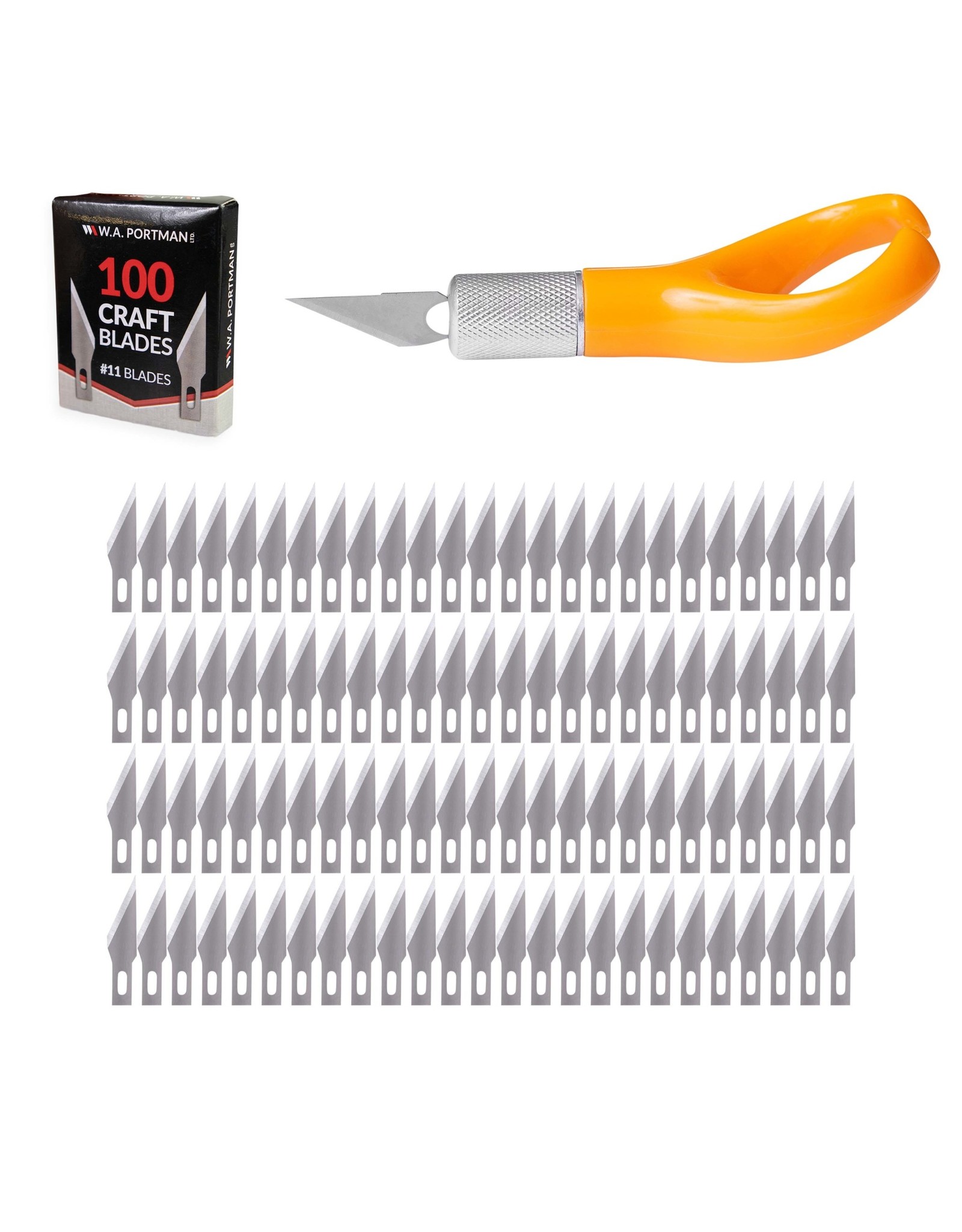 W.A. Portman WA Portman Finger Knife Set - Ergonomic Precision Craft Knife with 100 #11 Replacement Steel Precision Finger Blades