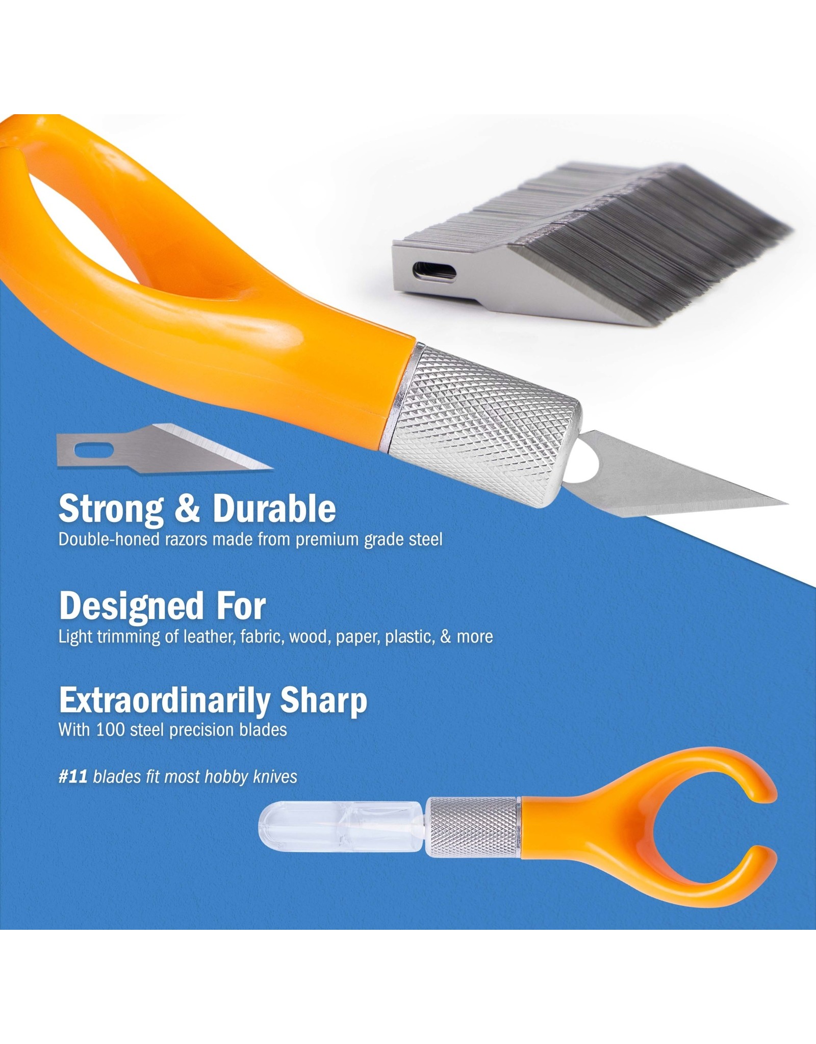 W.A. Portman WA Portman Finger Knife Set - Ergonomic Precision Craft Knife with 100 #11 Replacement Steel Precision Finger Blades