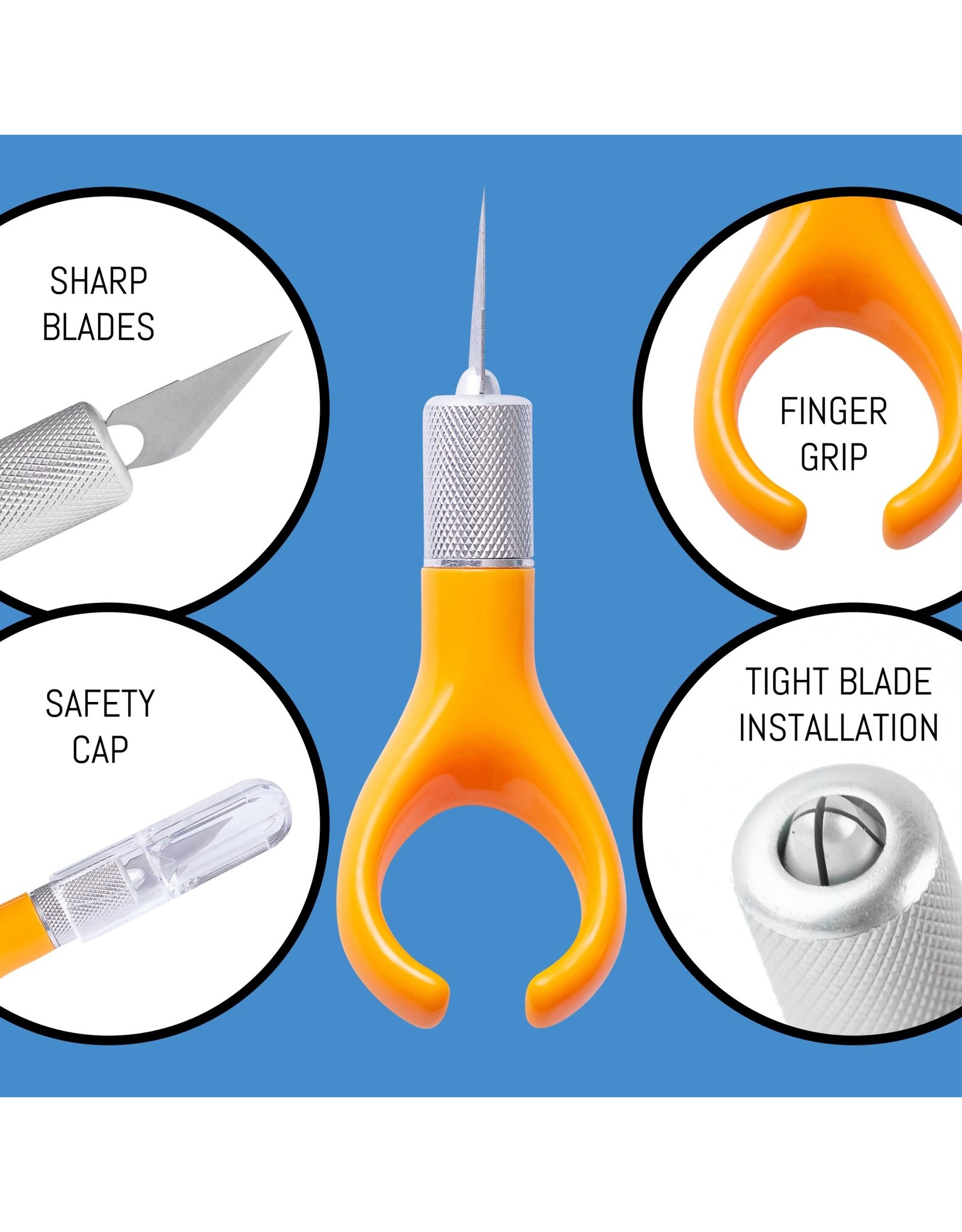 W.A. Portman WA Portman Finger Knife Set - Ergonomic Precision Craft Knife with 100 #11 Replacement Steel Precision Finger Blades