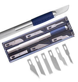 W.A. Portman WA Portman 7pc Hobby Knife Set - 1pc High-Grade Precision Knife with 6 Assorted Carbon Steel Hobby Blades